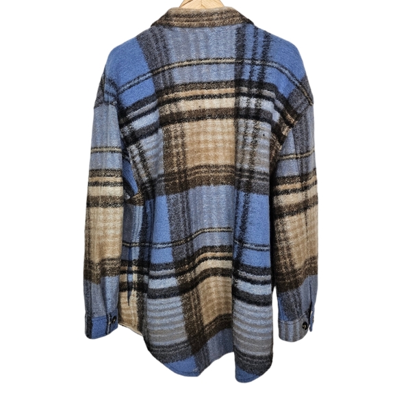 Aritzia Wilfred Ganna Jacket Wool Long Plaid Blue Brown Black Shacket Size 2XL - Picture 4 of 9